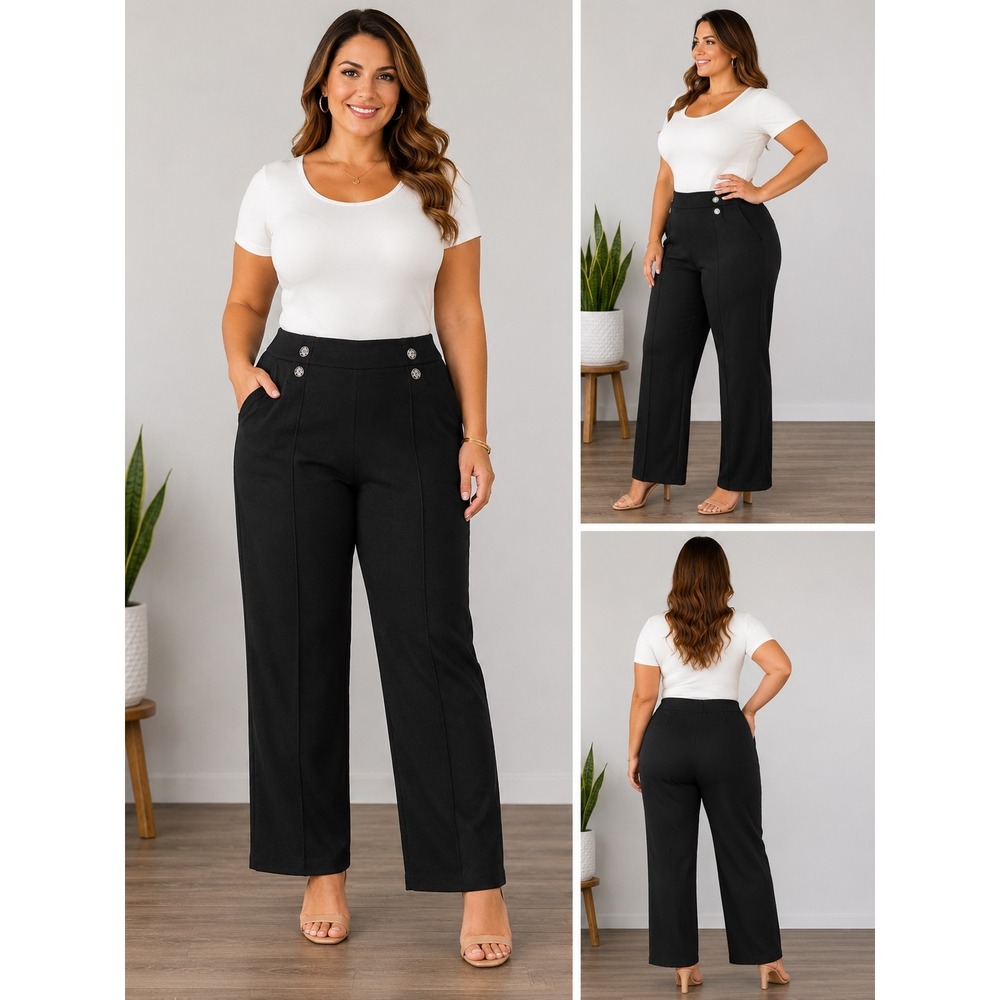 89th + Madison Black Wide Leg Sailor Button Dress Pants Petite XL PXL